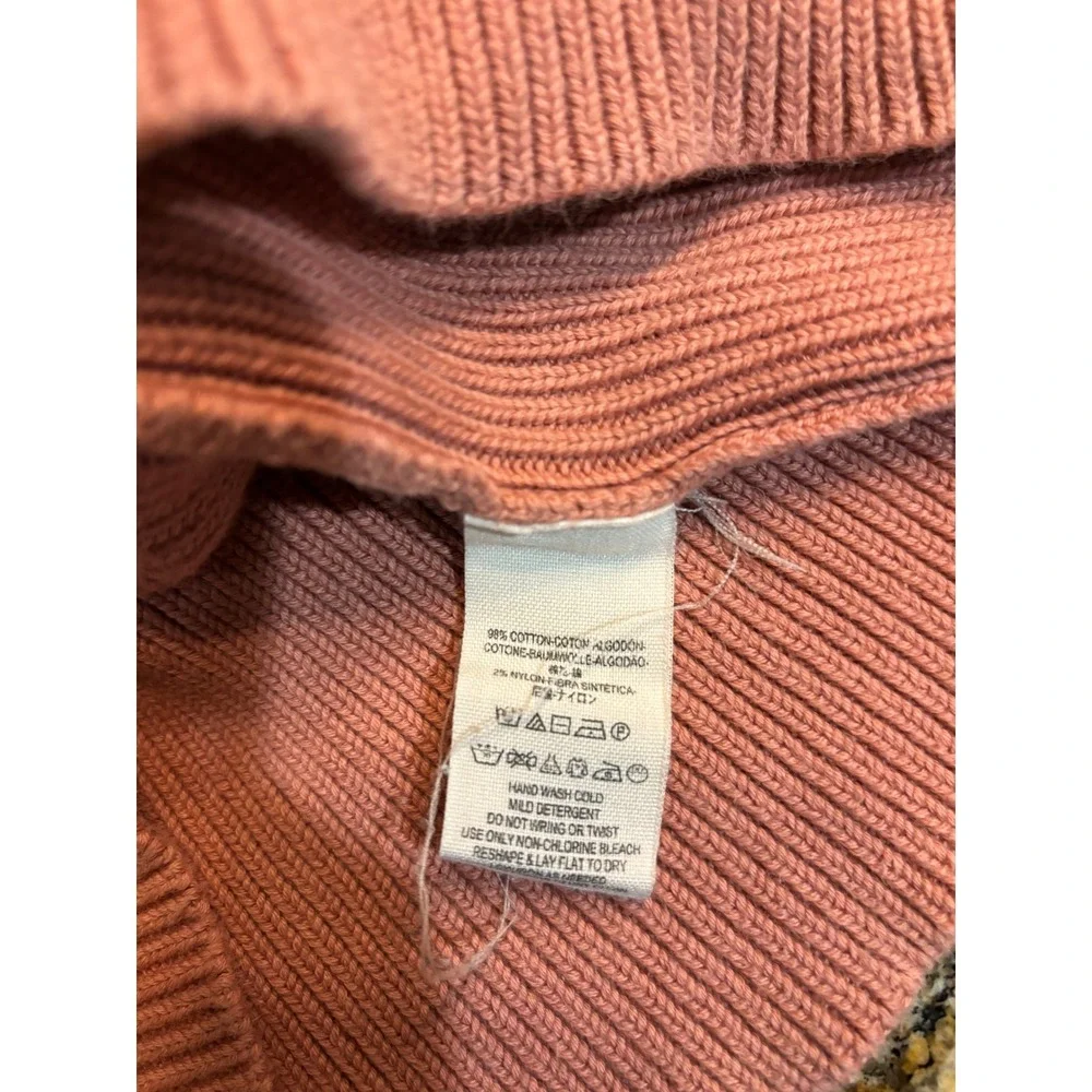Free People Ribbed‎ V-Neck Cotton Blend Sweater Dusty Rose Pink Medium Cropped
